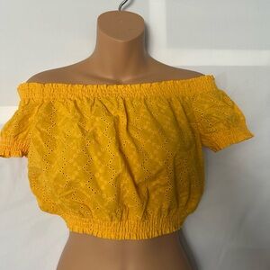 H&M Yellow Off-Shoulder Eyelet Top